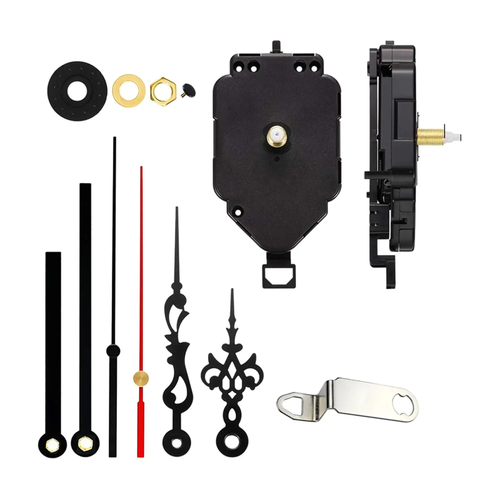 Hanging Clock Mechanism Non Ticking Hands Set with Pendulum Movement Long Shaft for DIY Wall Clock Repair Parts