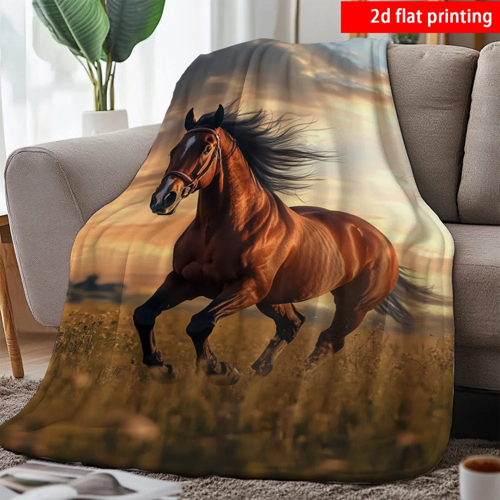 Premium Equestrian Horse Portrait Throw Blanket Polyester Art Print Couch Decor Throw Cozy Home Gift for Living Room