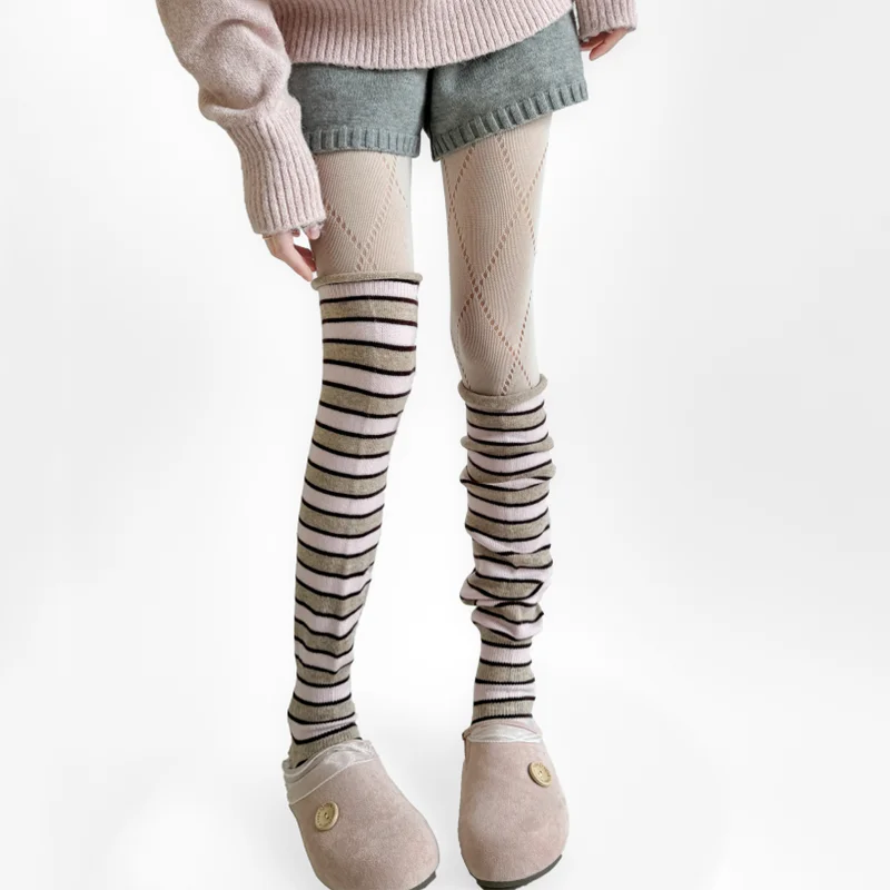 Autumn Winter Leg Warmers Multicolor Striped Knee High Socks Stockings Knitted Foot Cover Women Leg Warmers Thigh High Stockings