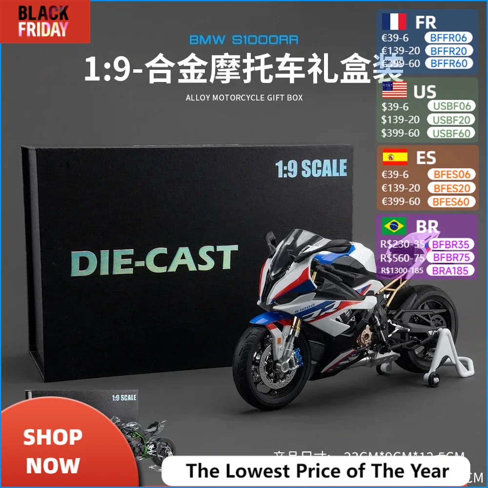 1:9 BMW S1000RR Kawasaki H2R Motorcycle High Simulation Diecast Car Metal Alloy Model Car decoration display collection gifts