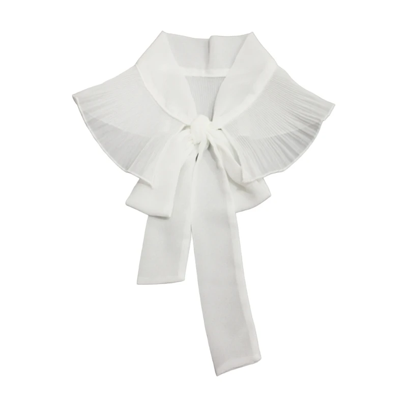 

Elegant White Detachable Collar with Adjustable Ribbon Ruffled Fake Collar Shawl for Female Neckline Accessory