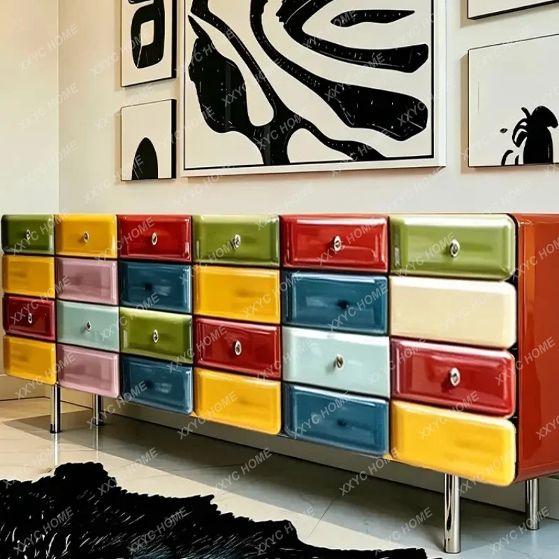 XX Multicolored Dopamine Art Geometric TV Stand Creative Storage Cabinet for Living Room Irregular Sideboard