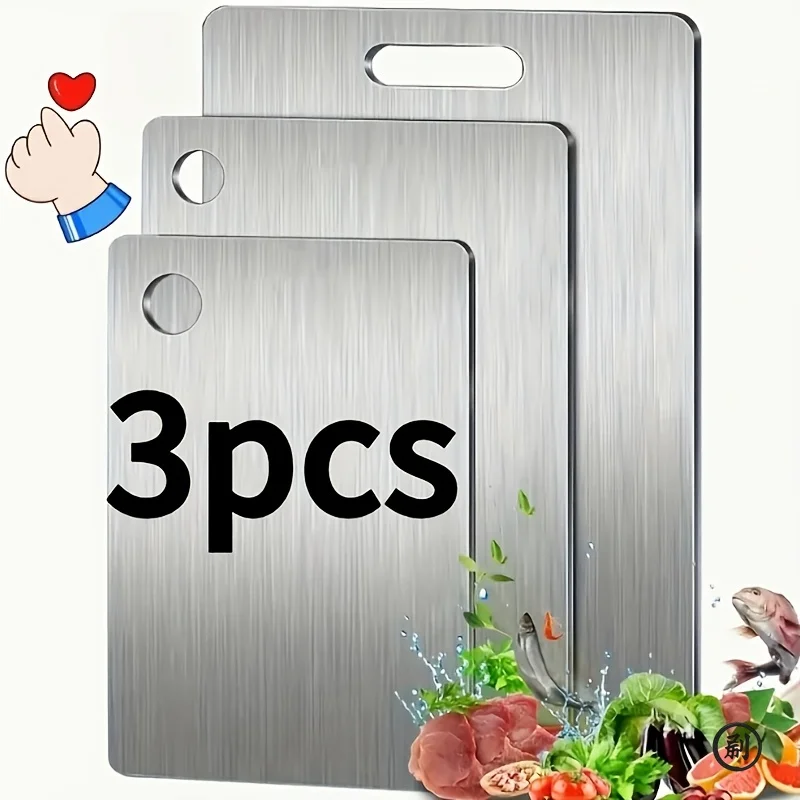 

Stainless Steel 3pcs Cutting Boards - BPA-Free Dishwasher Safe Non-Slip Kitchen Boards w/Juice Groove, Rustproof & Space Saving