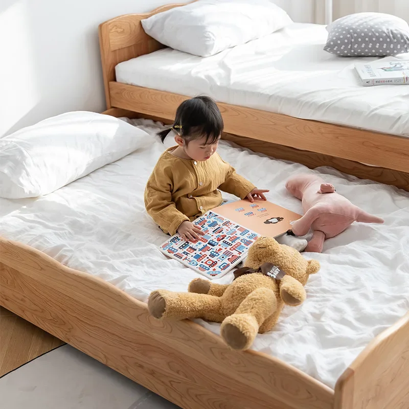 Nordic cherry wood all solid wood children's bed Japanese high and low mother and child bed log multi-functional minimalist