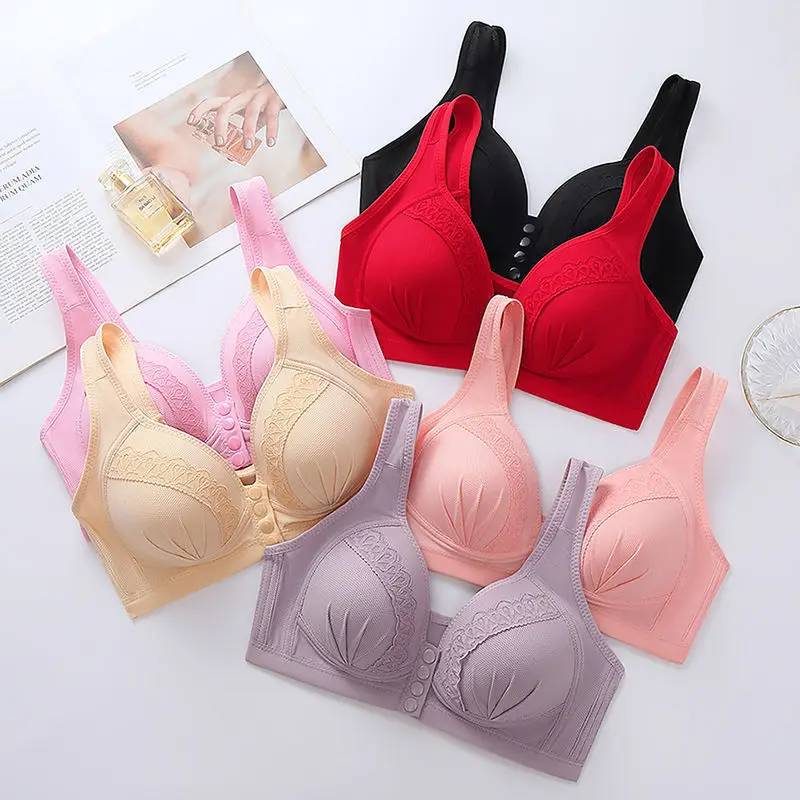 

2021 New Arrival Large Size Front Button Comfortable Gather Bra Breathable Thin Section Without Steel Ring Women Underwear 105