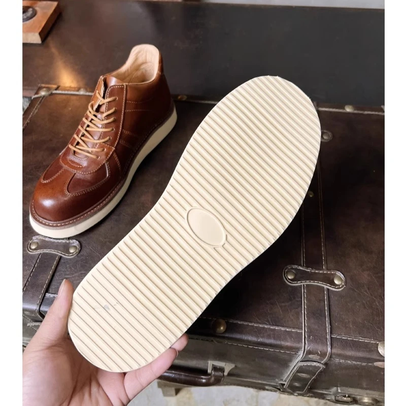 Fashion Men's Genuine Leather Motorcycle Boots Brogue Shoes British High-top Loafers Mid-calf Thick Heel Western Chelsae Boots