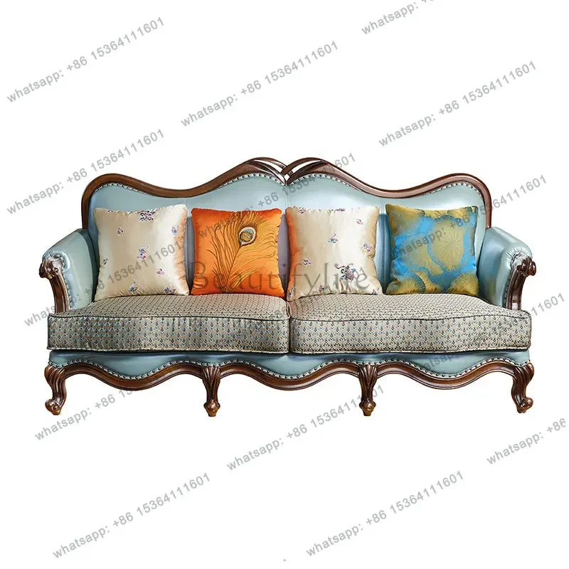 FG10American sofa living room combination light luxury solid wood simple leather art leather cloth size apartment