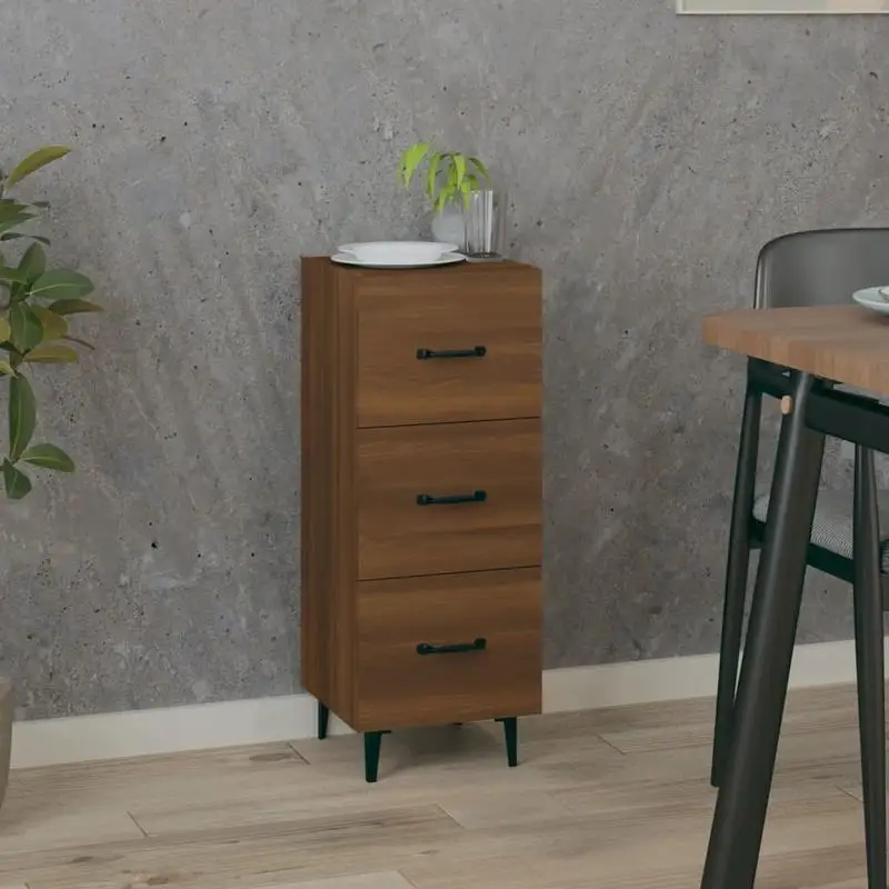 Holzschrank mit Eichenoptik und Türen, hohe, schmale Konsolentisch-Kommode für Schlafzimmer, Wohnzimmer, Flur, robuste Konstruktion, leicht zu reinigende Oberfläche, 34,5 x 34 x 90 cm