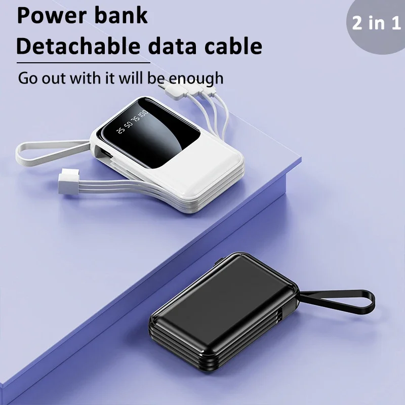 Power Bank 20000mAh Fast Charging Portable Charger With Built-in Cable For Mobile Devices Mini Large Capacity Travel Backup New
