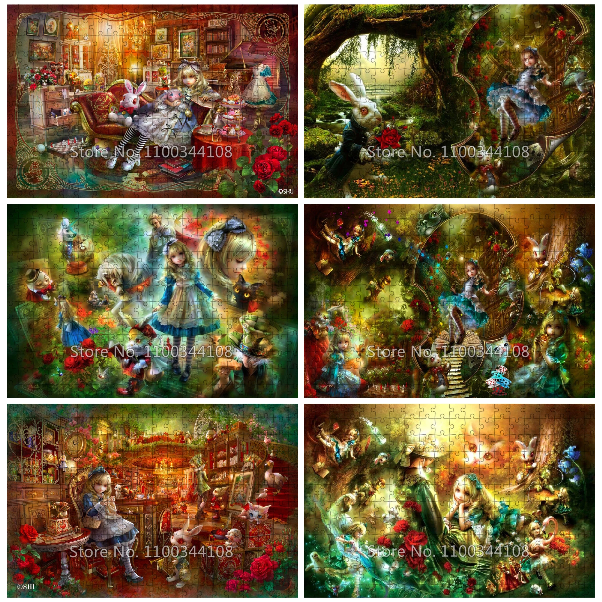 Puzzle Alice au pays des merveilles, 108/200/300/500/1000 pièces, en papier et en bois, jouets faits à la main pour adultes, jeu de fête, cadeau créatif