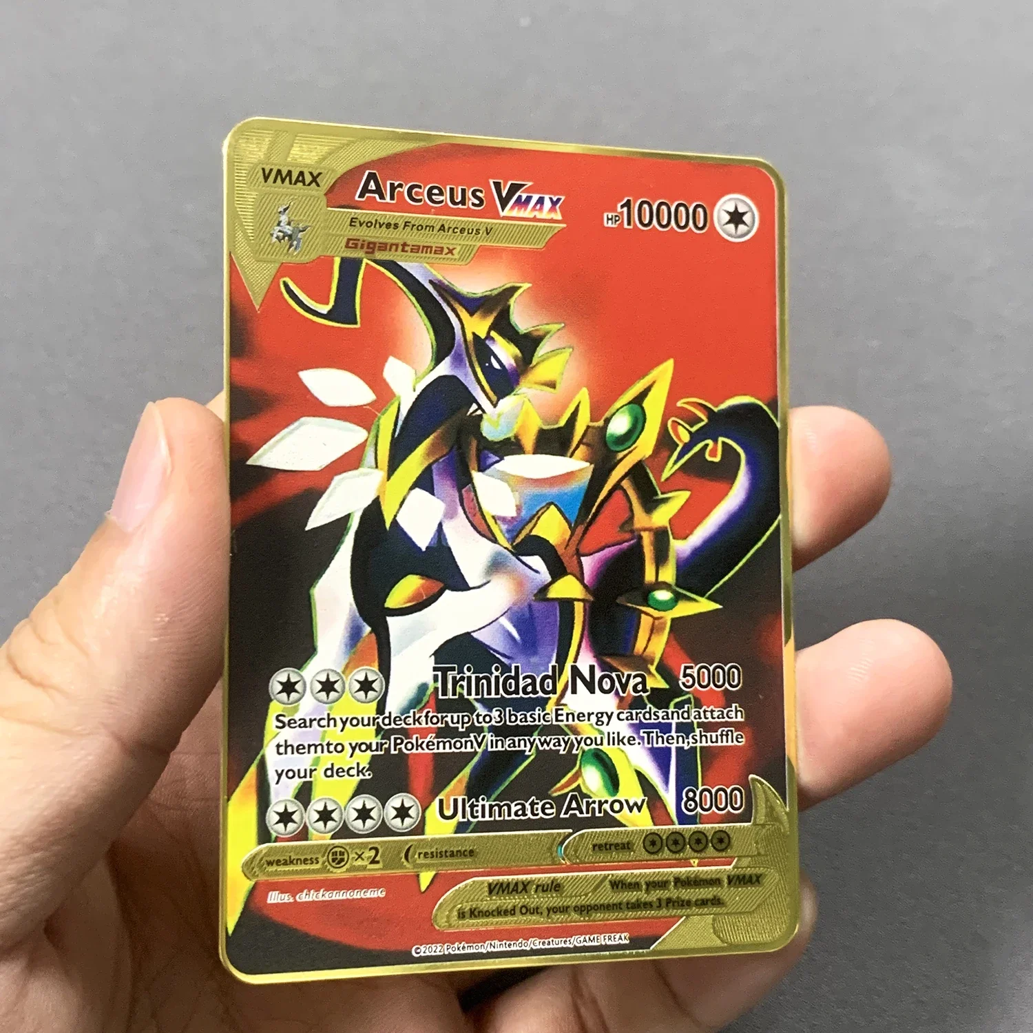 Arceus Vmax Pokemon Metal Cards, Cartão Diy, Pikachu, Charizard, Gold Limited, Edição rara, Presente Kids, Coleção do jogo, Ponto 10000