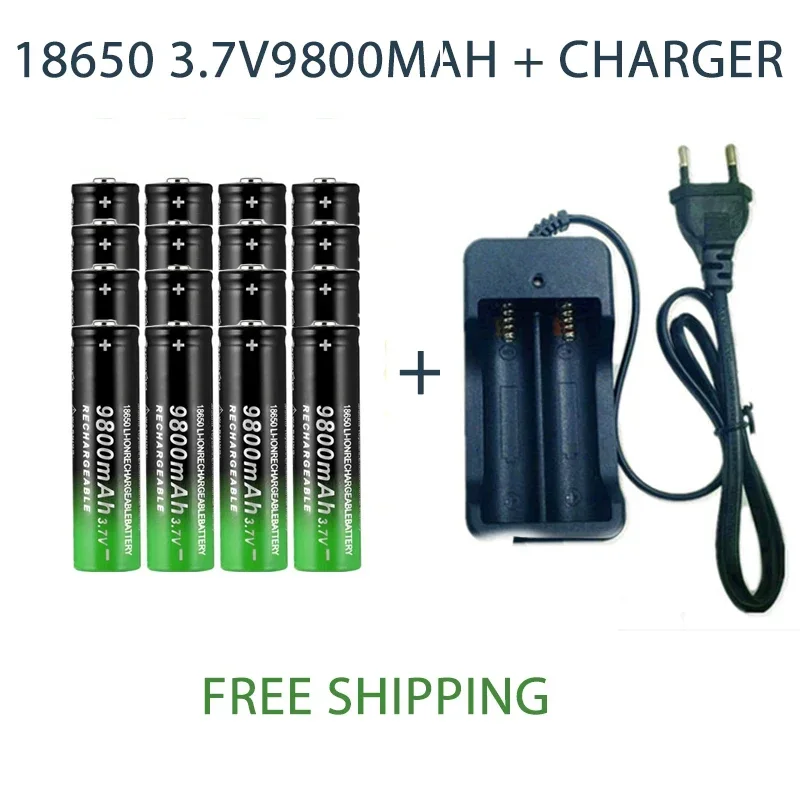 New 3.7V 18650 9800mAh capacity lithium-ion rechargeable battery flashlight battery+charger