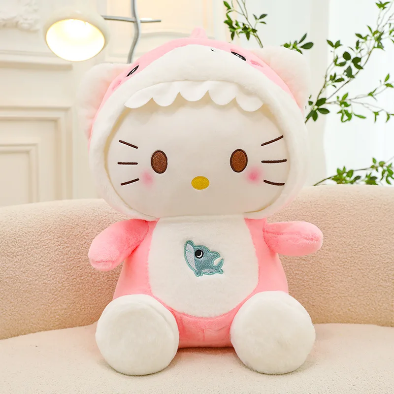 Poupées en peluche de costume de requin pour filles, oreiller de coussin Kawaii, jouet en peluche, Sanrios, Kuromi, Mymelody, cadeau d'anniversaire, nouveau, 30 cm, 45 cm, 60cm