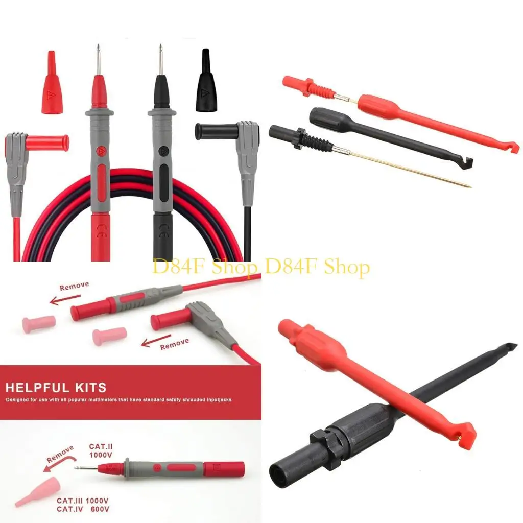 D84F Circuit Testing Contact Set with Piercing Contacts, Hook Forms and 4mm Banana Plug for Electronics Repair and
