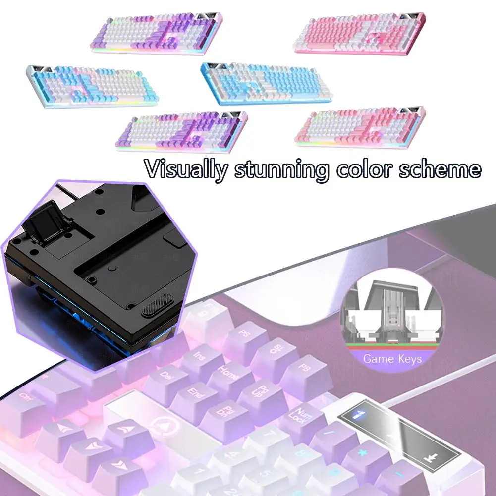 104 Keys Gaming Keyboard Wired Keyboard Color Matching Backlit Mechanical Feel Keyboard Wired Ergonomic Keyboard for Game L G3X7