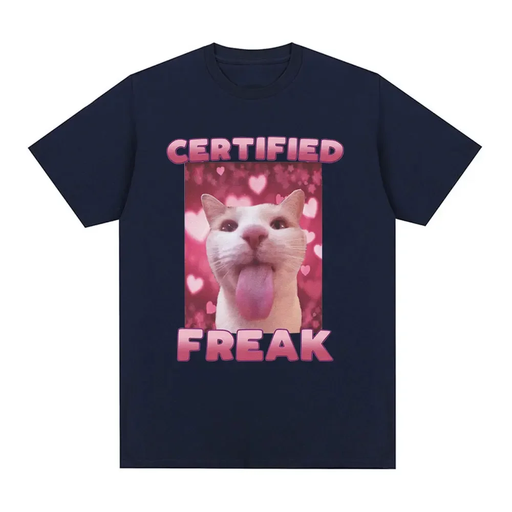 Certified Freak Funny Cat Pattern T-shirt for Women Fashion Retro Short Sleeve T-shirt Casual Large Size T-shirt