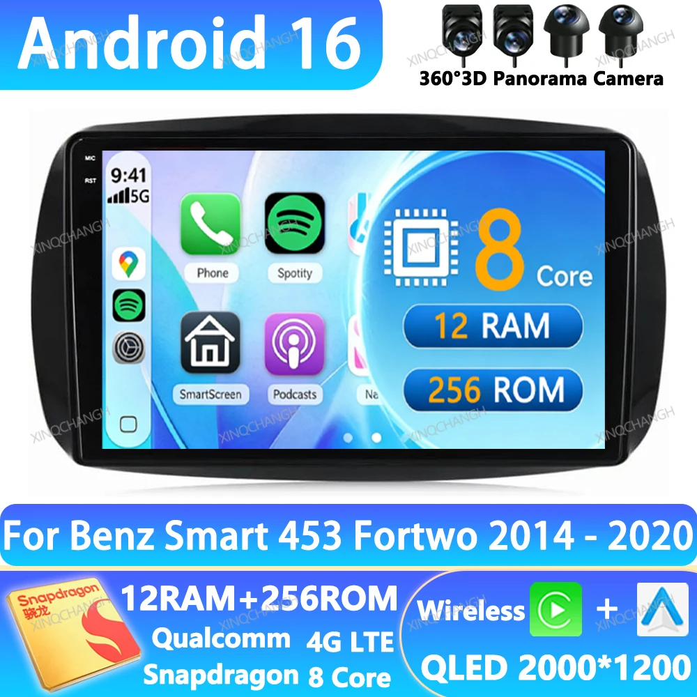Android 16 Car Radio For Mercedes Benz Smart 453 Fortwo 2014 - 2020 GPS 4G WIFI Multimedia Video Player Navigation BT Head Unit