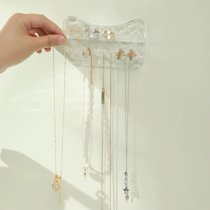 1Pc Wall Mounted Jewellery Stand Earrings Hair Bands Necklace Wall Display Rack Wall Mounted No Punch Storage Hanger