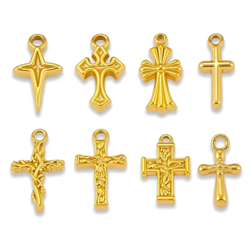 5pcs Stainless Steel Religious Cross Small Charms for Jewelry Making Supplies Love Crosses Pendant Connector DIY Accessories