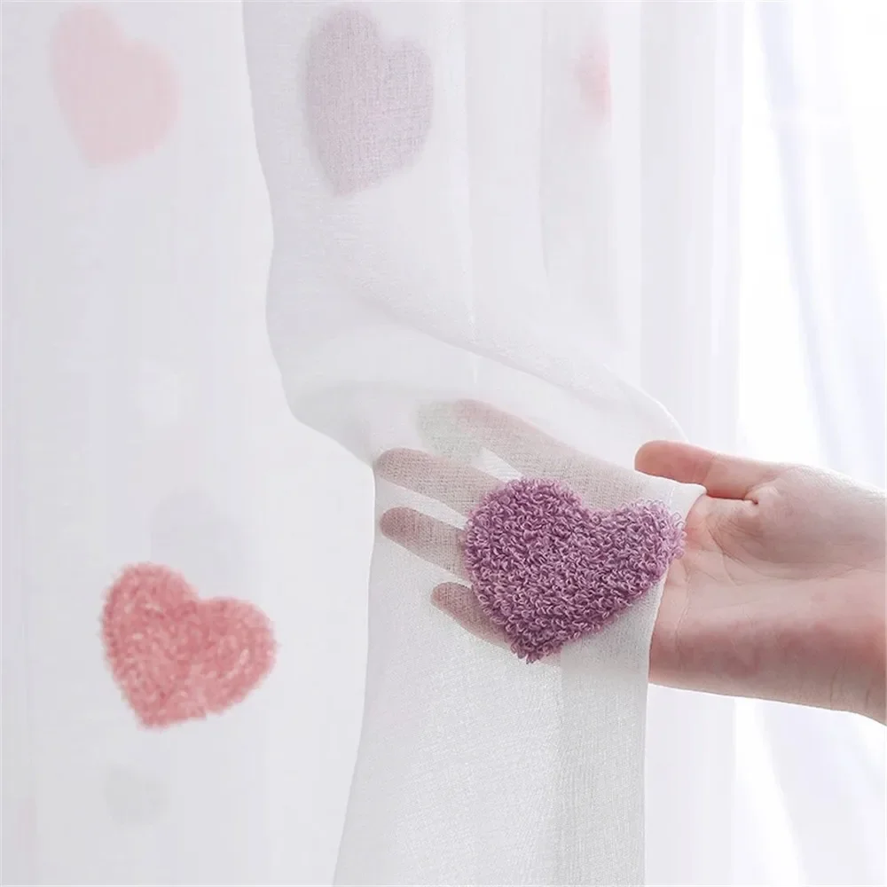 Children Heart Tulle Curtains For Kids Girls Bedroom Cartoon Embroidered Sheer Curtain For Living Room Drapes Custom Cortinas