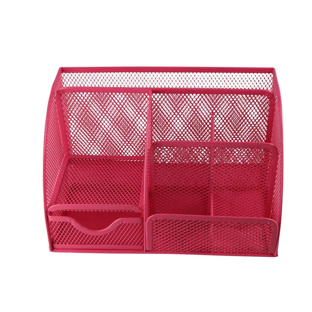 Creative Multi Grid Pen Holder Metal Mesh 6 Compartments Desktop Office Organizer 1 Drawer Thickened Sundries Storage Box