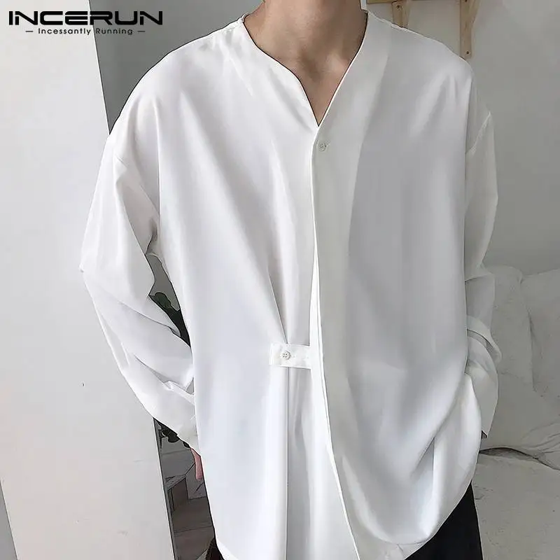 INCERUN Tops 2024 Korean Style Men\'s Casual Simple Shirts Fashion Pendant Solid All-match Comfortable Long Sleeved Blouse S-5XL