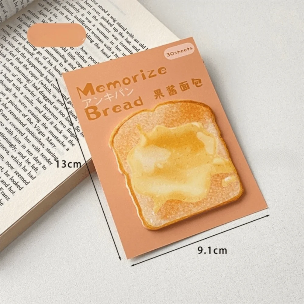 30 Sheets Simulated Toast Sticky Note Pad Cartoon To Do List Planner Sticker Simulated Bread Shape Self-adhesive Notepad