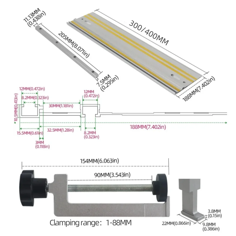 Track Saw Guide Rail Aluminum Extruded Guided Rails for Circular Saw Track Repeatable Rip Cuts & Optimized Bevel & Straight Cuts