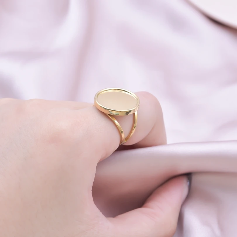 Elliptical Smooth Bright Surface Double Deck Metal Ring Openingadjustable Stainless Steel Couple Retro Wedding Rings Set Gift