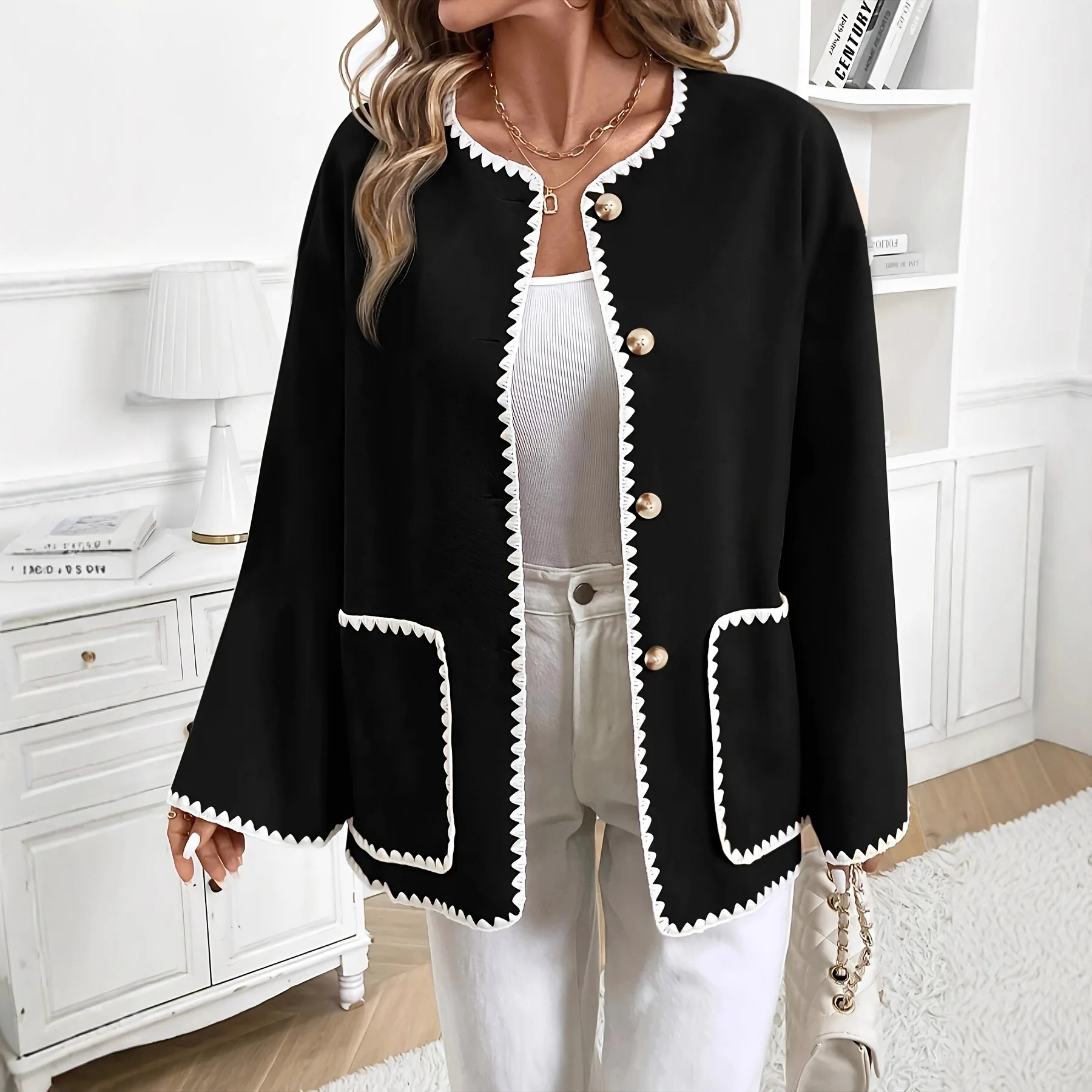 

Теплая верхняя одежда, женская свободная дизайнерская одежда с цветными блоками, модное осенне-зимнее повседневное удобное пальто в маленьком ароматом стиля