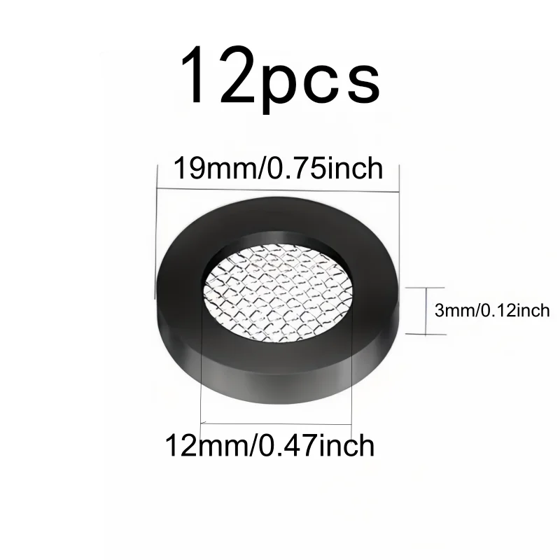 12Pcs 19mm Shower Head Anti-Leak Washers with Filter Mesh, Rubber Seals for Faucet Hose, Handheld & Fixed Shower Compatible