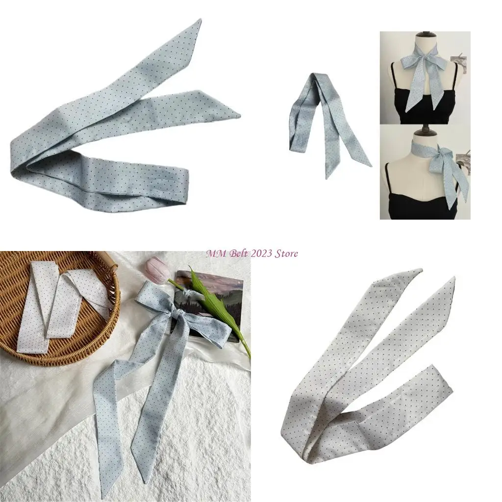 

49ME Round Dot Patterned Scarf Sophisticated French Aesthetic Neckerchief Polyester Fabric Easy To Fold Office Social Event