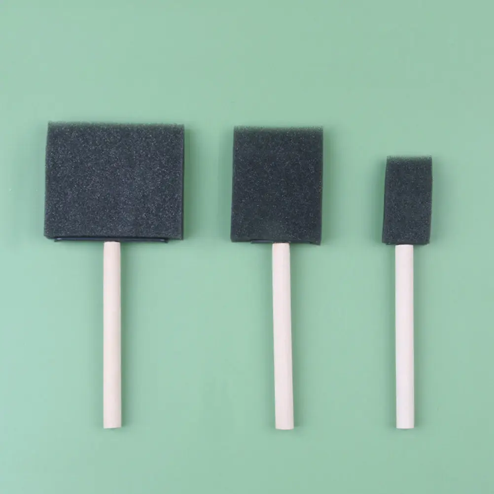 12Pcs Sponge Brush Wood Handle Paint Brushes Kids Graffiti Painting Tools Foam Paint Sponges for DIY Crafts Window Frames Door