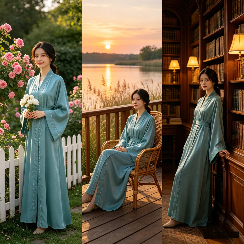 

Ramadan Eid for 2026 Satin Elegant Women Muslim Open Abaya Cardigan Maxi Dress Turkey Kaftan Arab Islamic Kimono Dubai Jalabiya