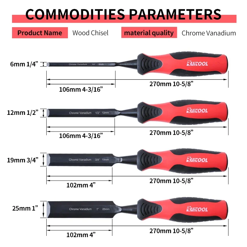 مجموعة إزميل الخشب الكروم الفاناديوم الصلب نحت حاد حافة شطبة قبضة لينة لنحت النجارة مع حقيبة لفة 4 قطعة