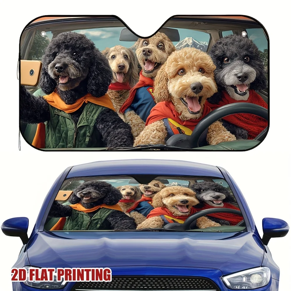 

1pc Super Dogs Road Trip Car Sunshade - Cute Dog Design With 6 Adorable Dogs In Costumes, Fit For All Vehicles, Durable & Easy T