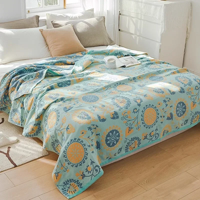 Floral Muslin Cotton Throw Blanket 230*250cm Summer Quilt Blankets for Bed Breathable Bedspread Queen Size Home Sofa Bed Cover 3