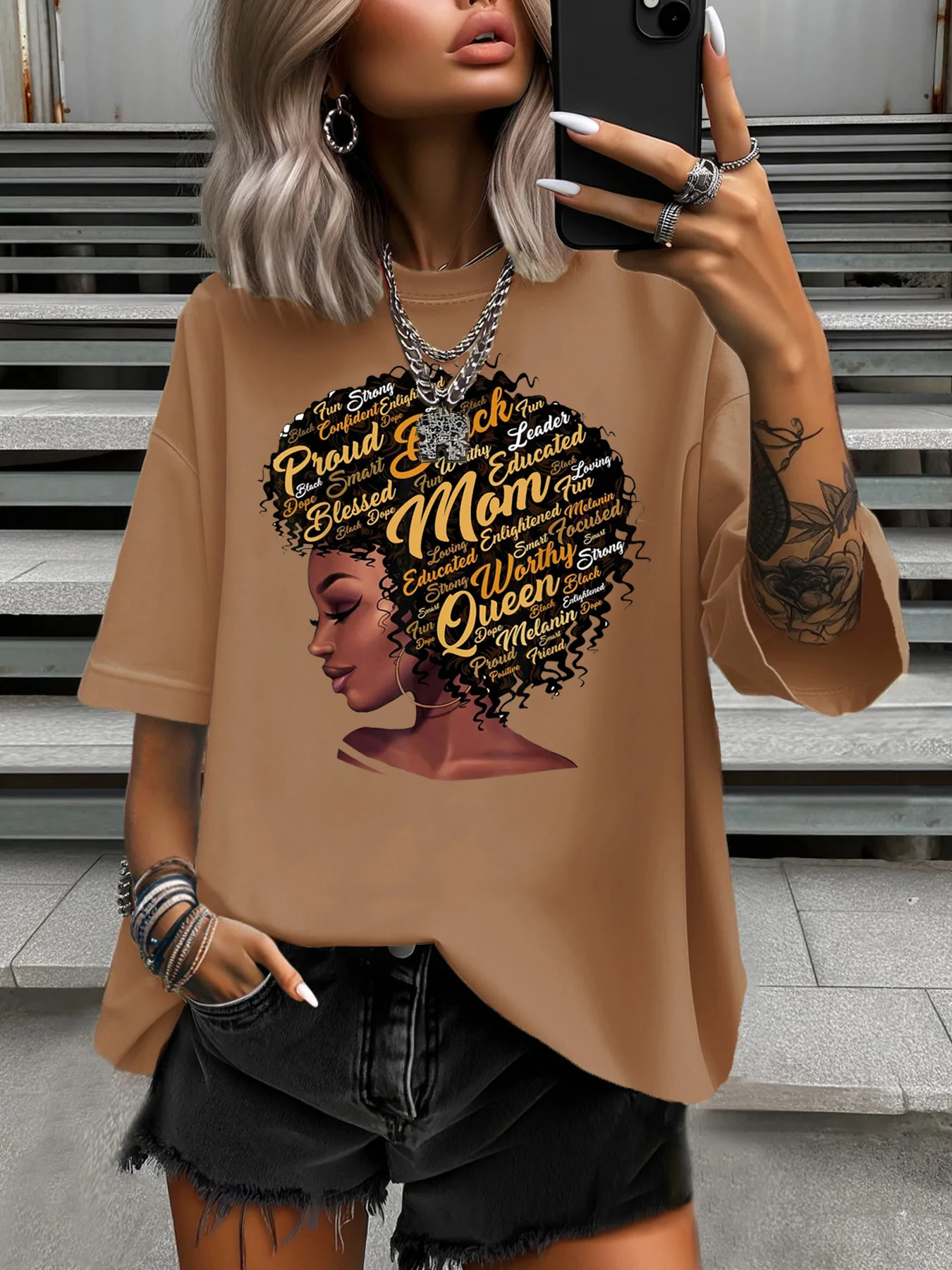 

Summer Women's Plus Size T-Shirt Original Design Colorful Letters Pattern Printed Women's Casual Round Neck Short Sleeved Tops