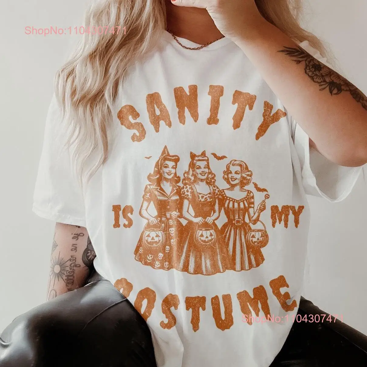 Comfort Colors Retro Halloween Sanity is my Costume Vintage T Shirt Spooky Season Women's Fall Party