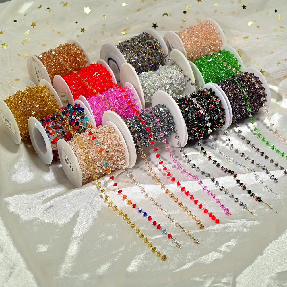 4mm Irregular Triangle Crystal Glass Stone Chains Tarnish Free Stainless Steel Chain for DIY Necklaces Bracelets Jewelry Making view 3