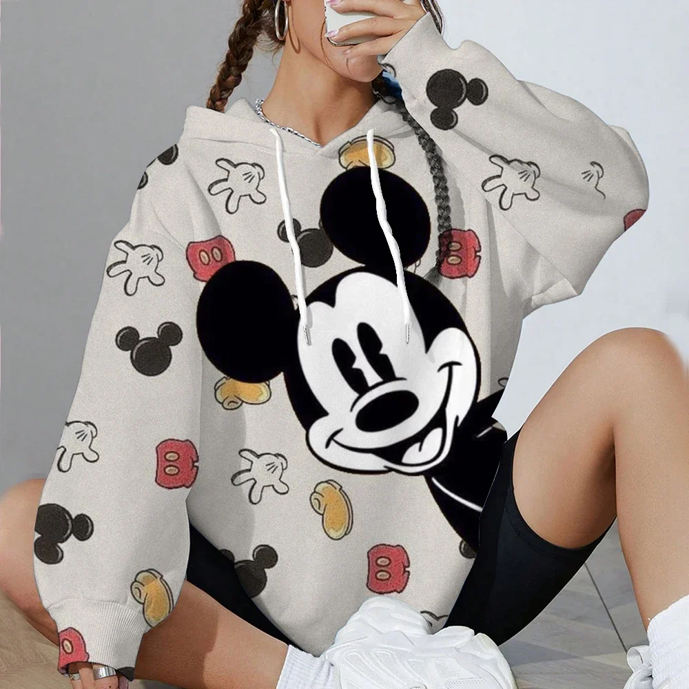 الخريف الشتاء ديزني ميكي ماوس المرأة الأساسية مريحة هوديي جيب البلوز المتناثرة أنيمي هوديي