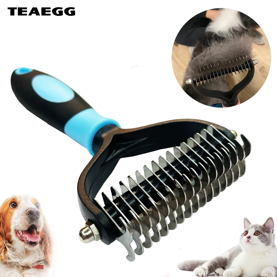 Professional Pet Deshedding Brush 2 Sided Dematting Dog Comb Cat Brush Rake Puppy Grooming Tools Pet fur Remover Dog Accessories