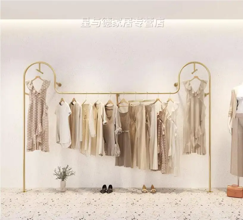 Clothing store display rack, wall mounted gold rack, women's clothing store dedicated display rack, clothes hanging rack