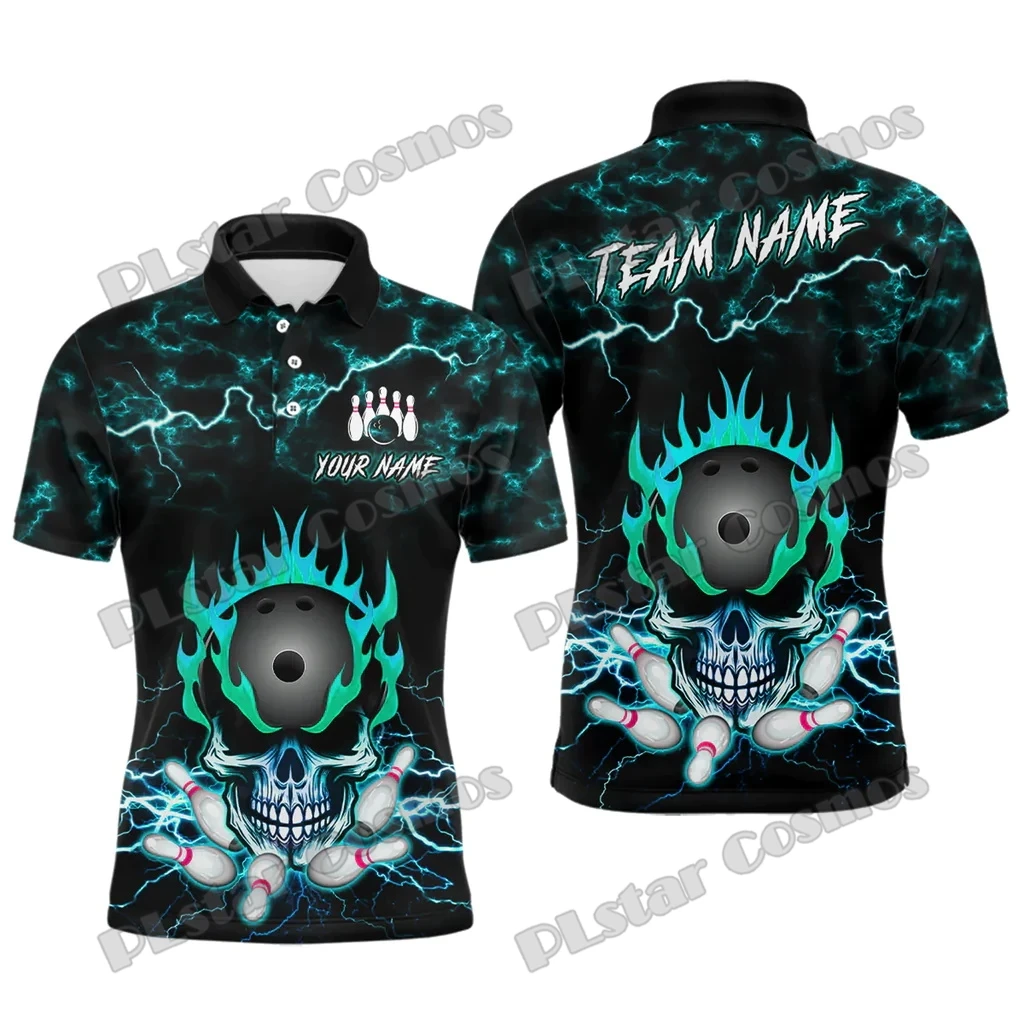 Bowling Skull Thunder Team Multicolor Option Customized Name 3D Printed Men's Polo Shirt Summer Unisex Casual Polo shirt WK239