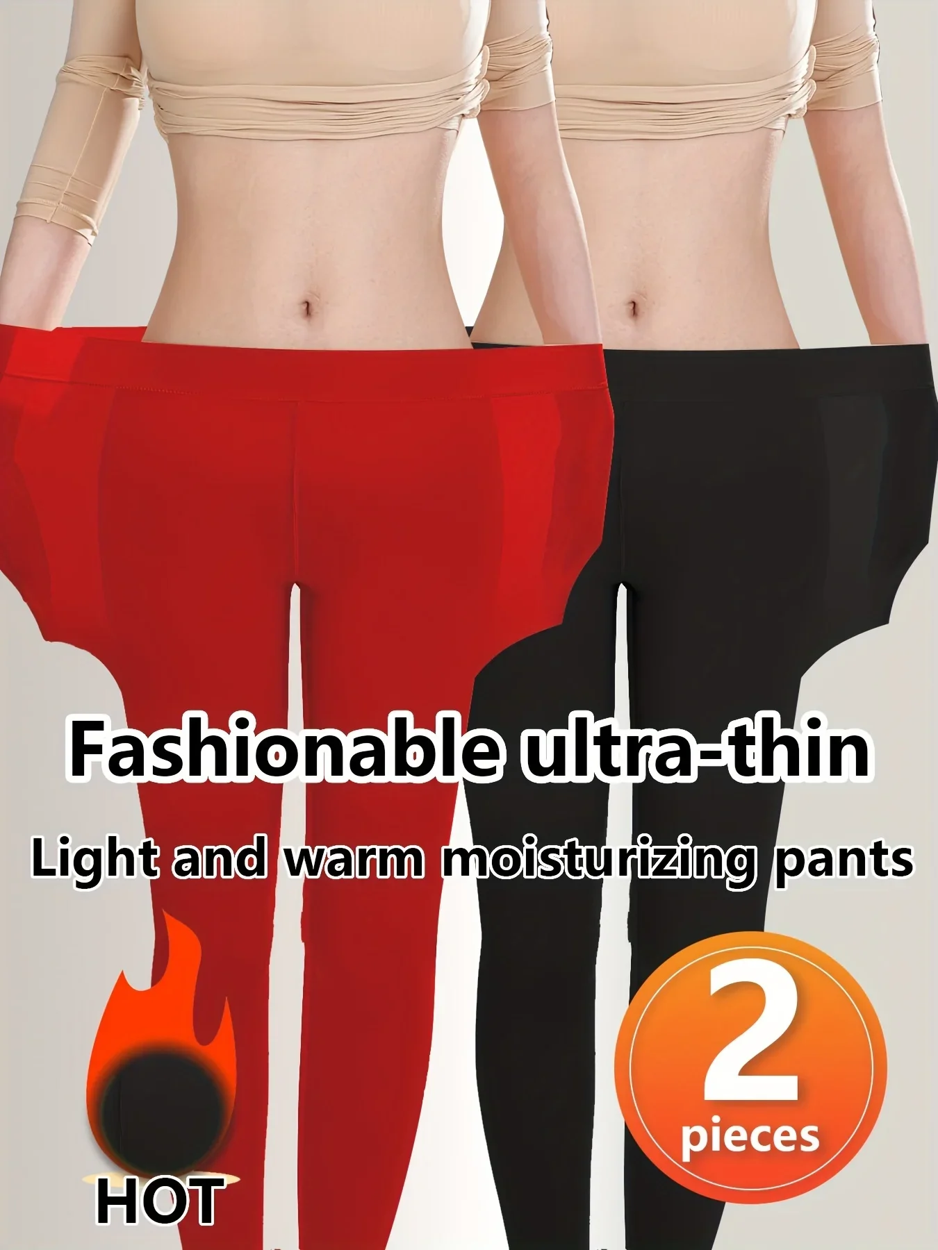 2-piece Women\'s High Waist Seamless Tight Pants Set - Ultra Thin Warm Knitted Jegging, Nylon and Stretch Fiber Mix, Solid Color