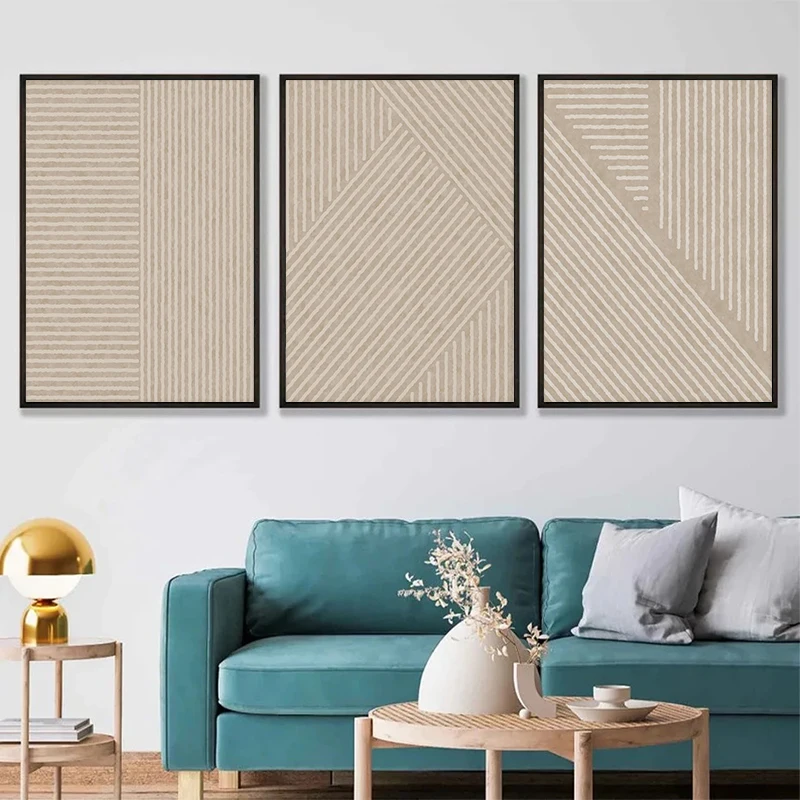 Modern Neutral Abstract Line Poster Wall Art Simple Line Print Posters Beige Minimalist Wall Art Decor for Living Room No Frame