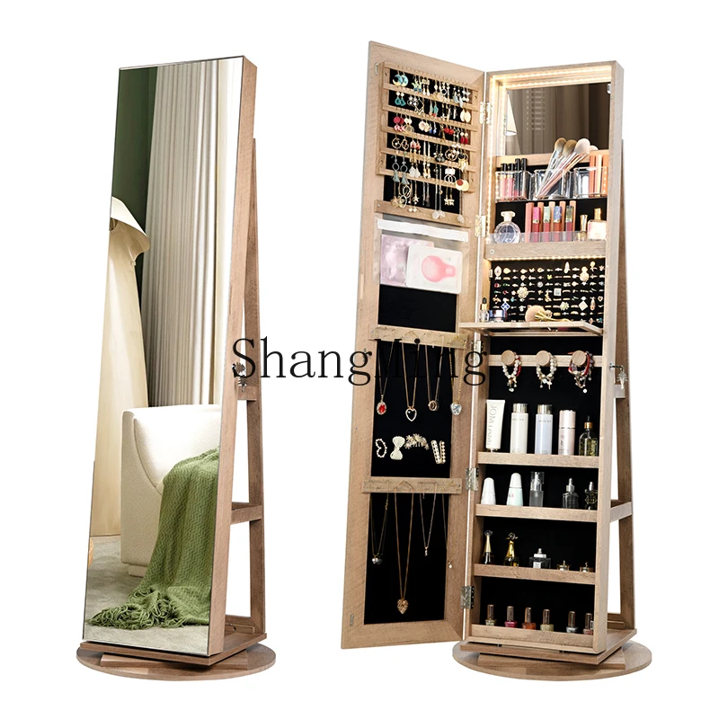 

CL full body mirror floor mirror 360 degree rotating makeup mirror jewelry storage locker full-length
