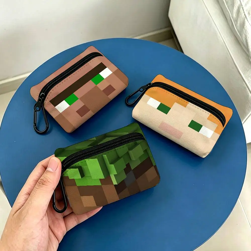 Mosaic pixel Portable Oxford Cloth Coin Purse Alloy Carabiner Hook Small Zipper Pouch For Backpack Belt Daily
