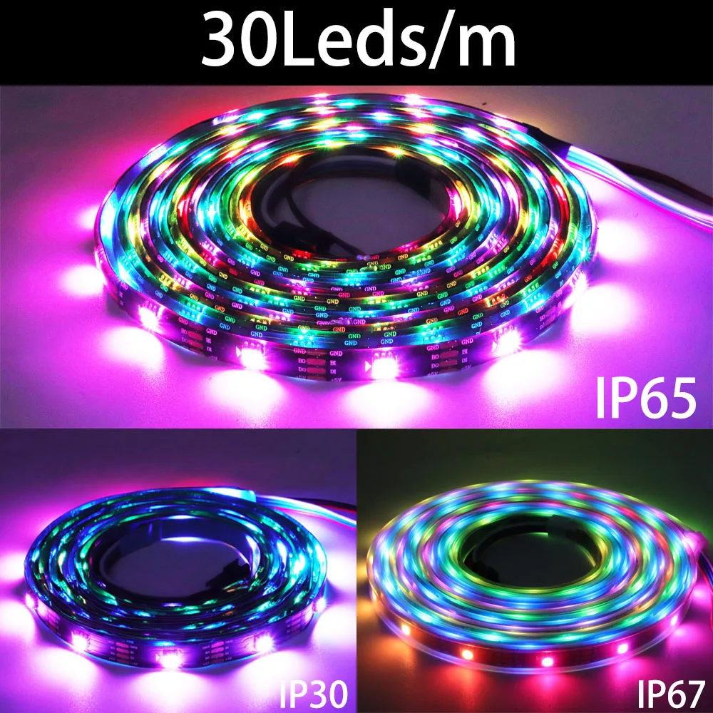 Imagem -03 - Faixa de Led Rgb Endereçável Individual Endereçável Ws2812 ic Dc5v 30 60 144 Pixels m 1m 5m Ws2813 Ws2812b Atualização