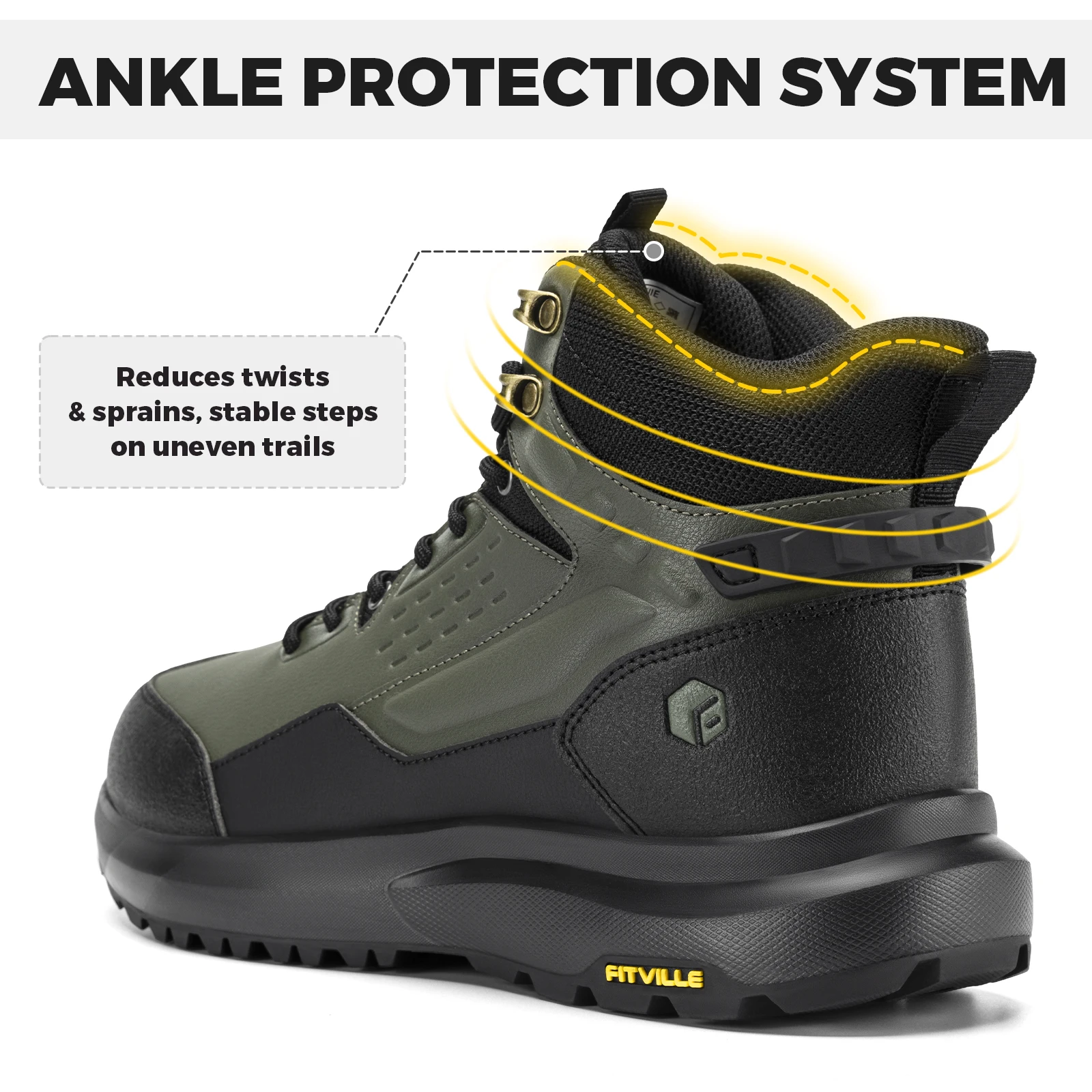 FitVille Men's Wide Hiking Boots Water Resistant High-top Trekking Shoes for Men Non-Slip Outdoor Tactical Combat Military Boot view 3